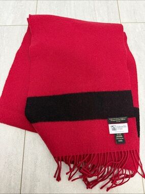 Johnstons of Elgin Bright Red Wool Scarf with Black Band